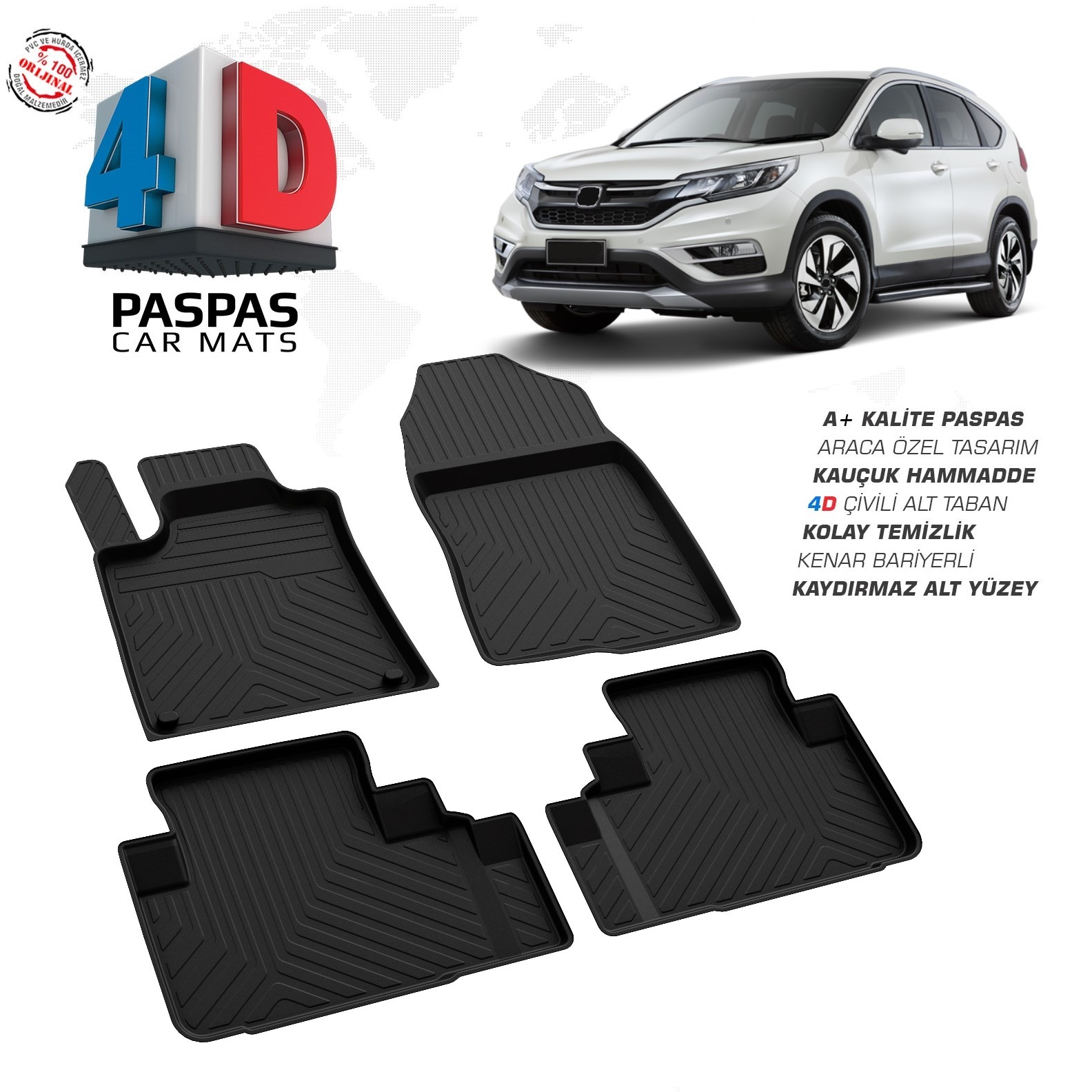 Honda CR-V 5 2019-2022 Uyumlu Araç İçi 4D Havuzlu Paspas