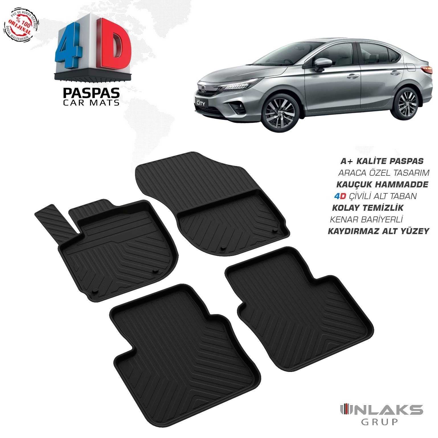 Honda City 7 2019 Ve Sonrası Uyumlu Araç İçi 4D Havuzlu Paspas