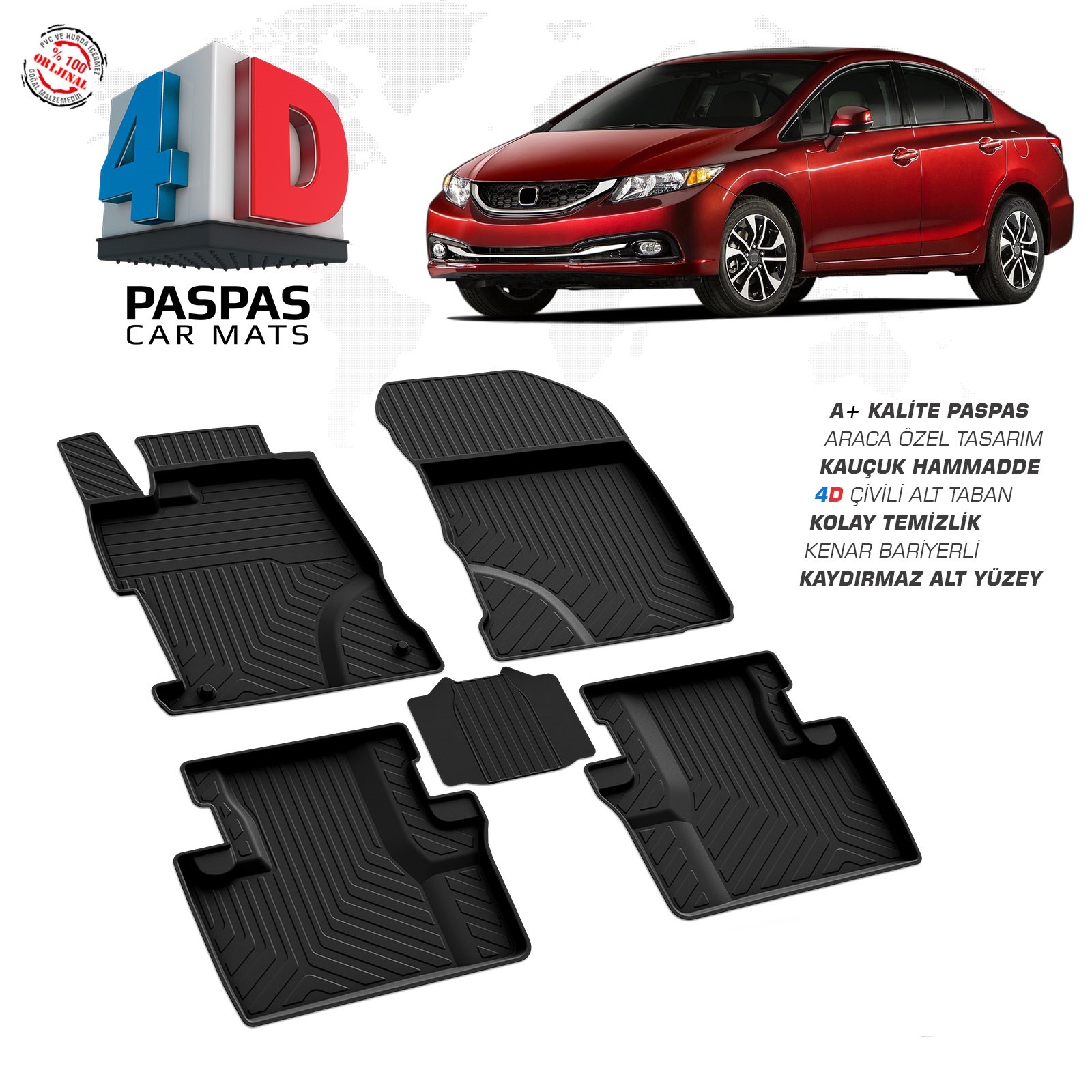 Honda City 9 2012-2016 Uyumlu Araç İçi 4D Havuzlu Paspas