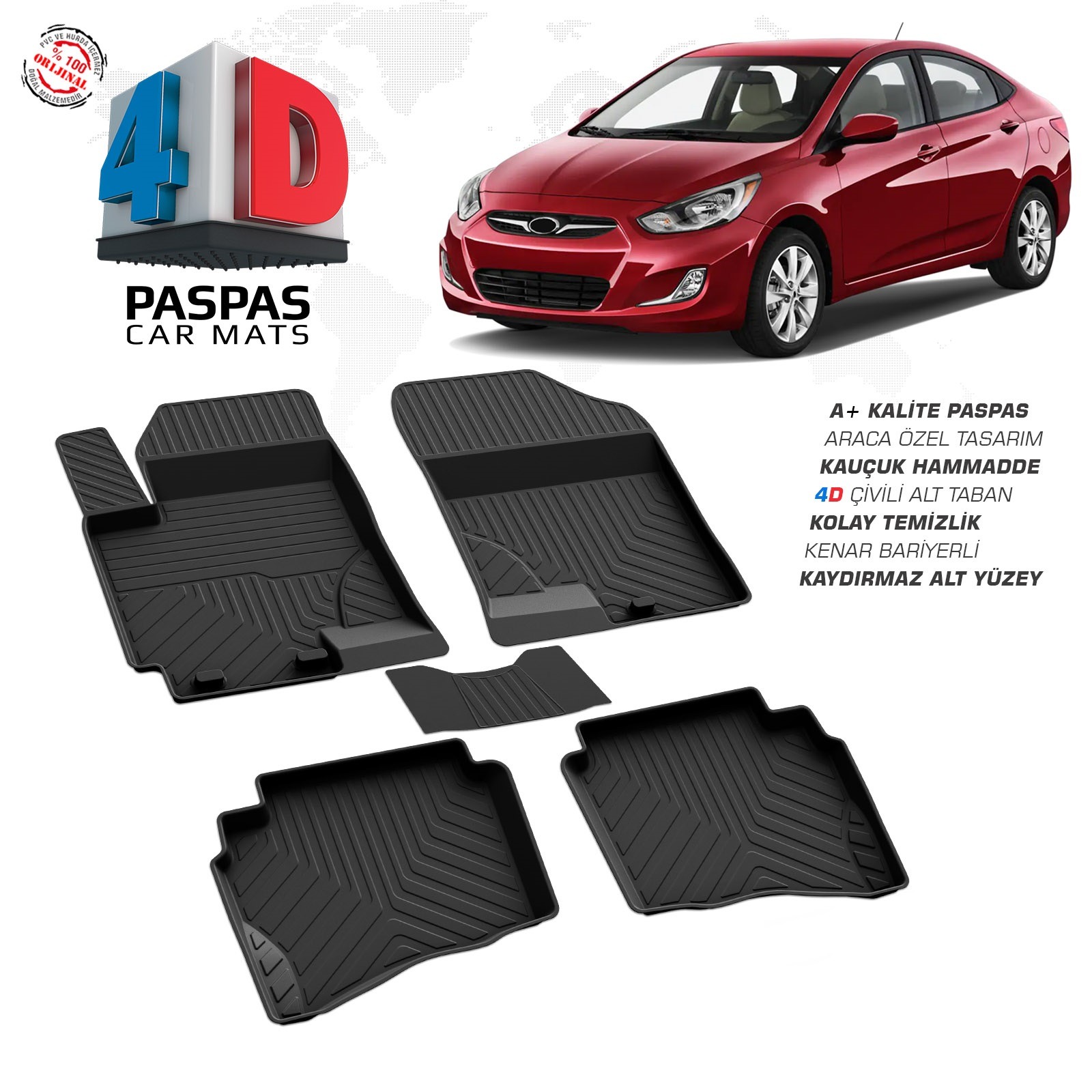 Hyundai Accent Blue 2010 Ve Sonrası Uyumlu Araç İçi 4D Havuzlu Paspas