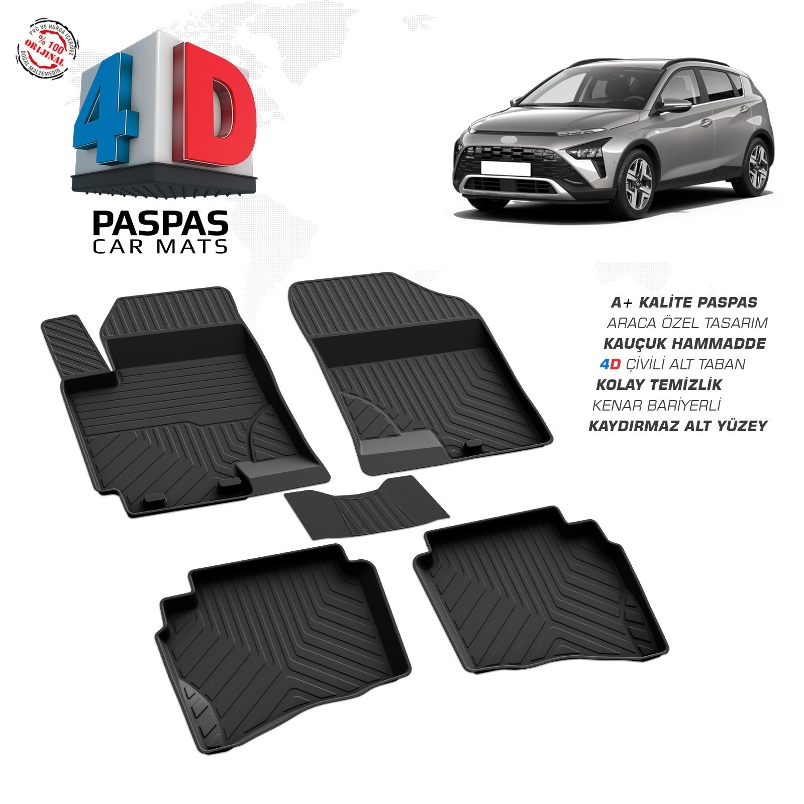 Hyundai Bayon 2021 Ve Sonrası Uyumlu Araç İçi 4D Havuzlu Paspas