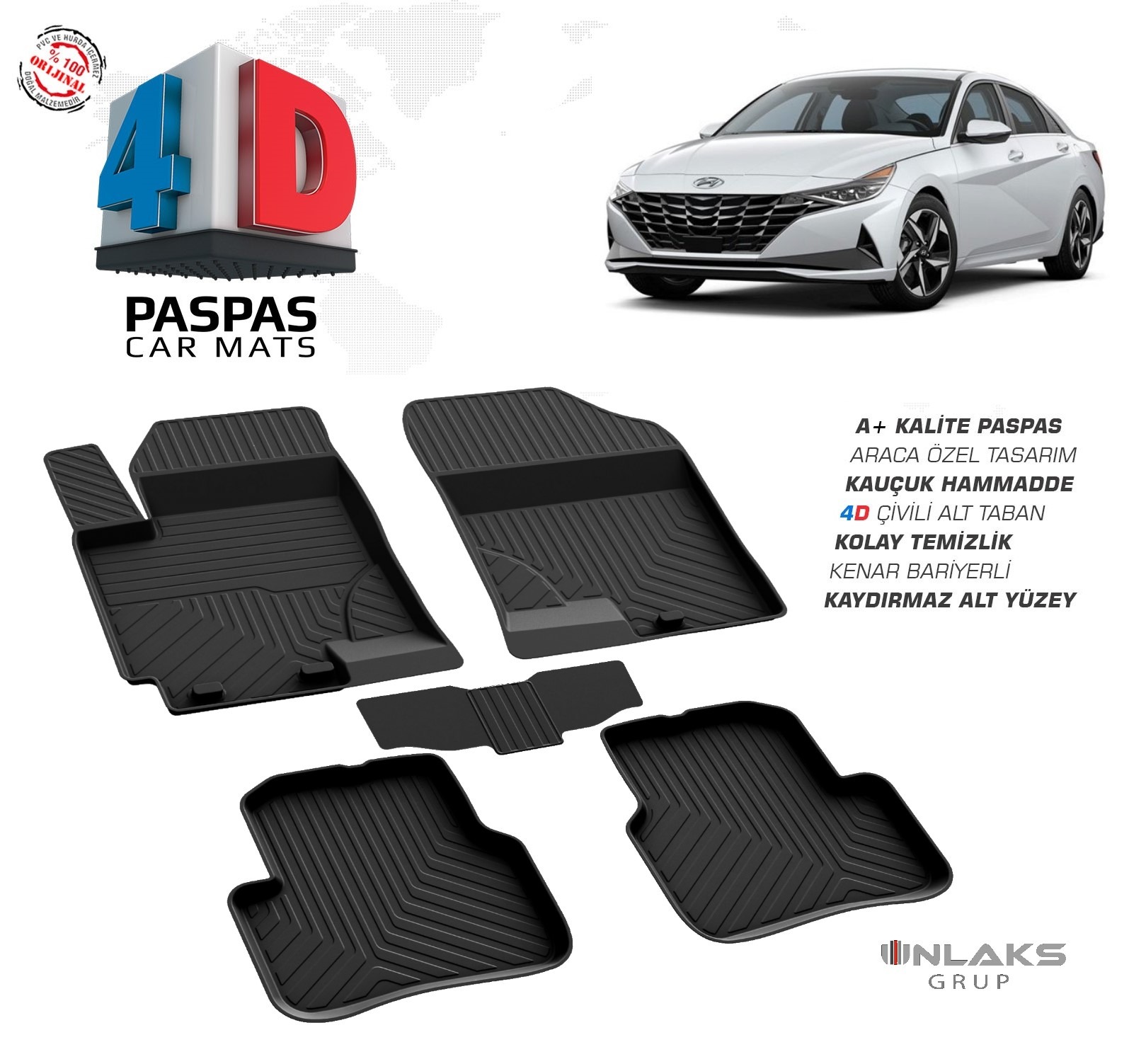 Hyundai Elantra 2020 Ve Sonrası Uyumlu Araç İçi 4D Havuzlu Paspas