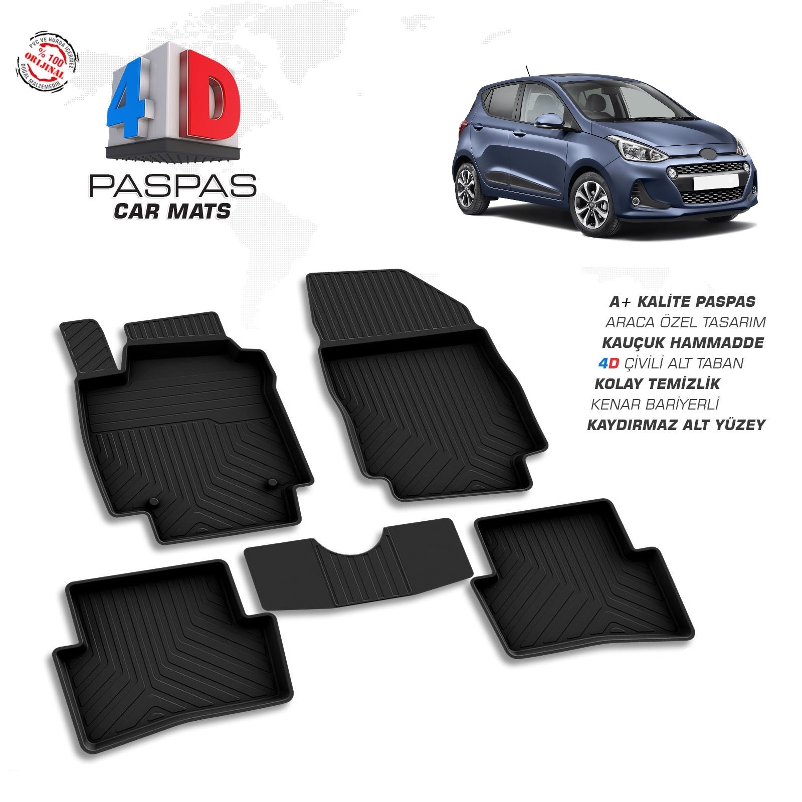 Hyundai İ10 2013-2017 Uyumlu Araç İçi 4D Havuzlu Paspas