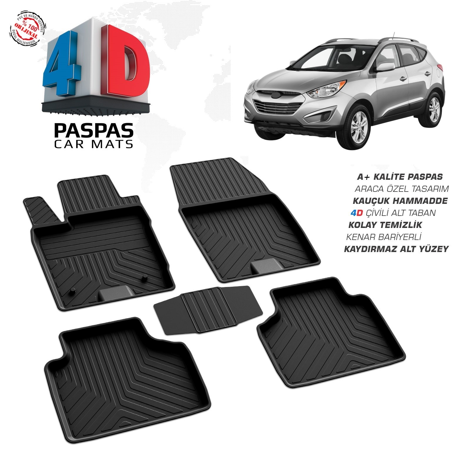 Hyundai Tucson 2 2009-2015 Uyumlu Araç İçi 4D Havuzlu Paspas