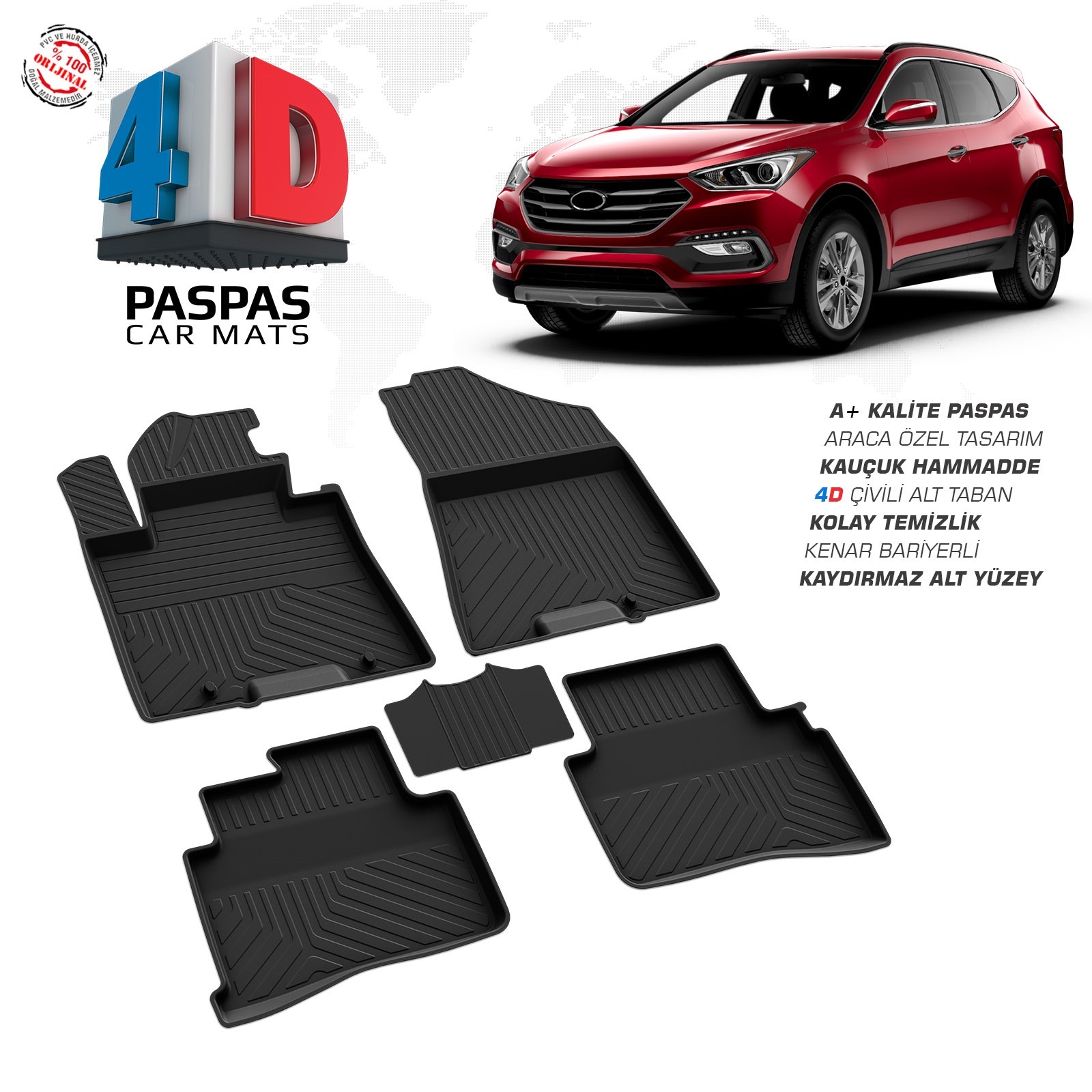 Hyundai Tucson 3 2015-2021 Uyumlu Araç İçi 4D Havuzlu Paspas