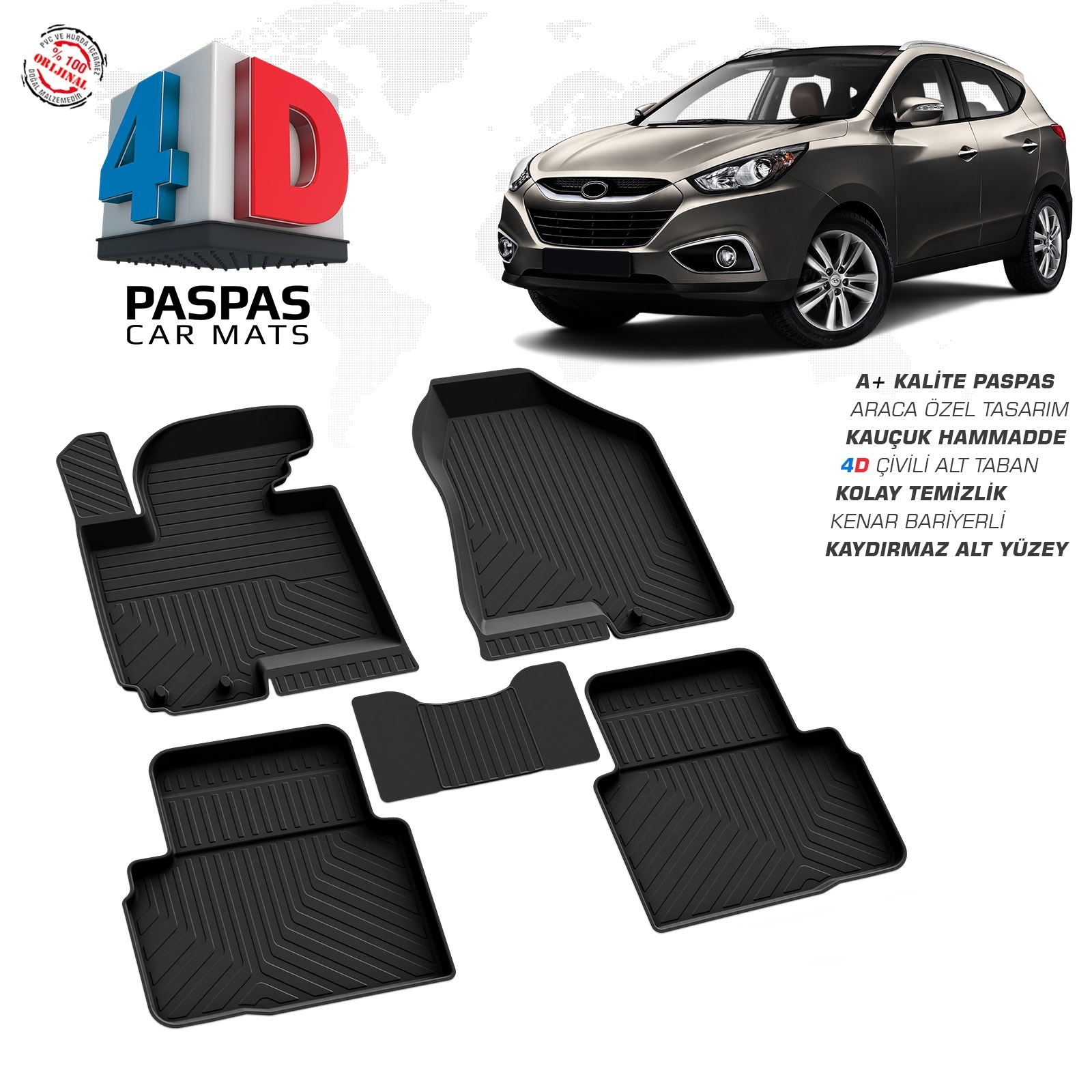 Hyundai ix35 2010-2017 Uyumlu Araç İçi 4D Havuzlu Paspas