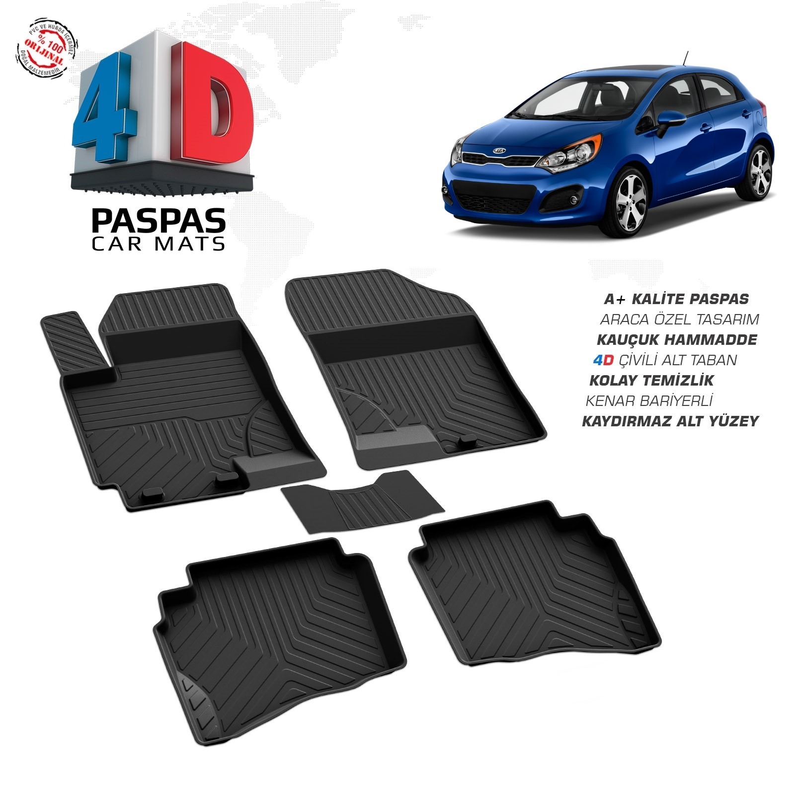 Kia Rio 3 2011-2016 Uyumlu Araç İçi 4D Havuzlu Paspas