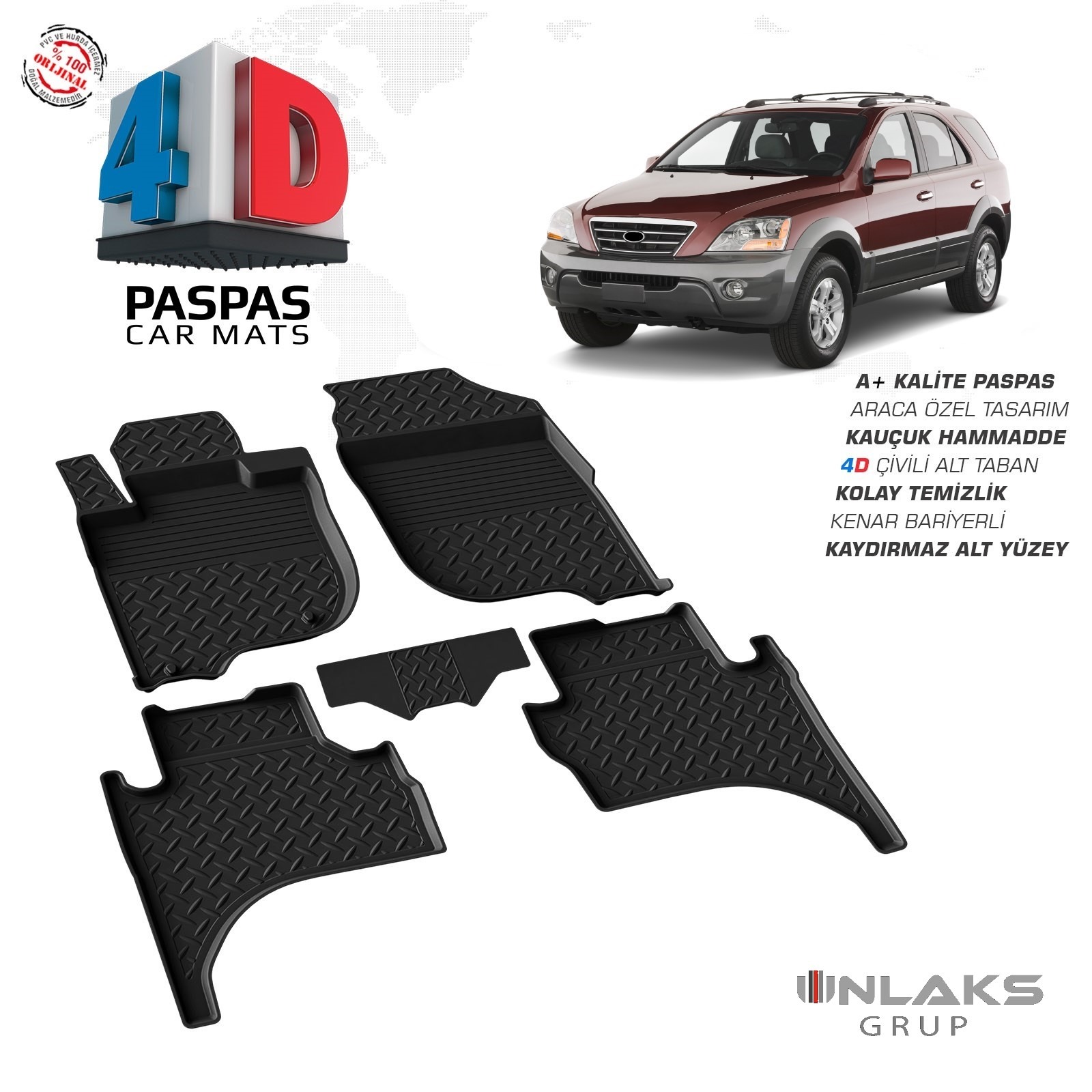Kia Sorento 2002-2009 Uyumlu Araç İçi 4D Havuzlu Paspas