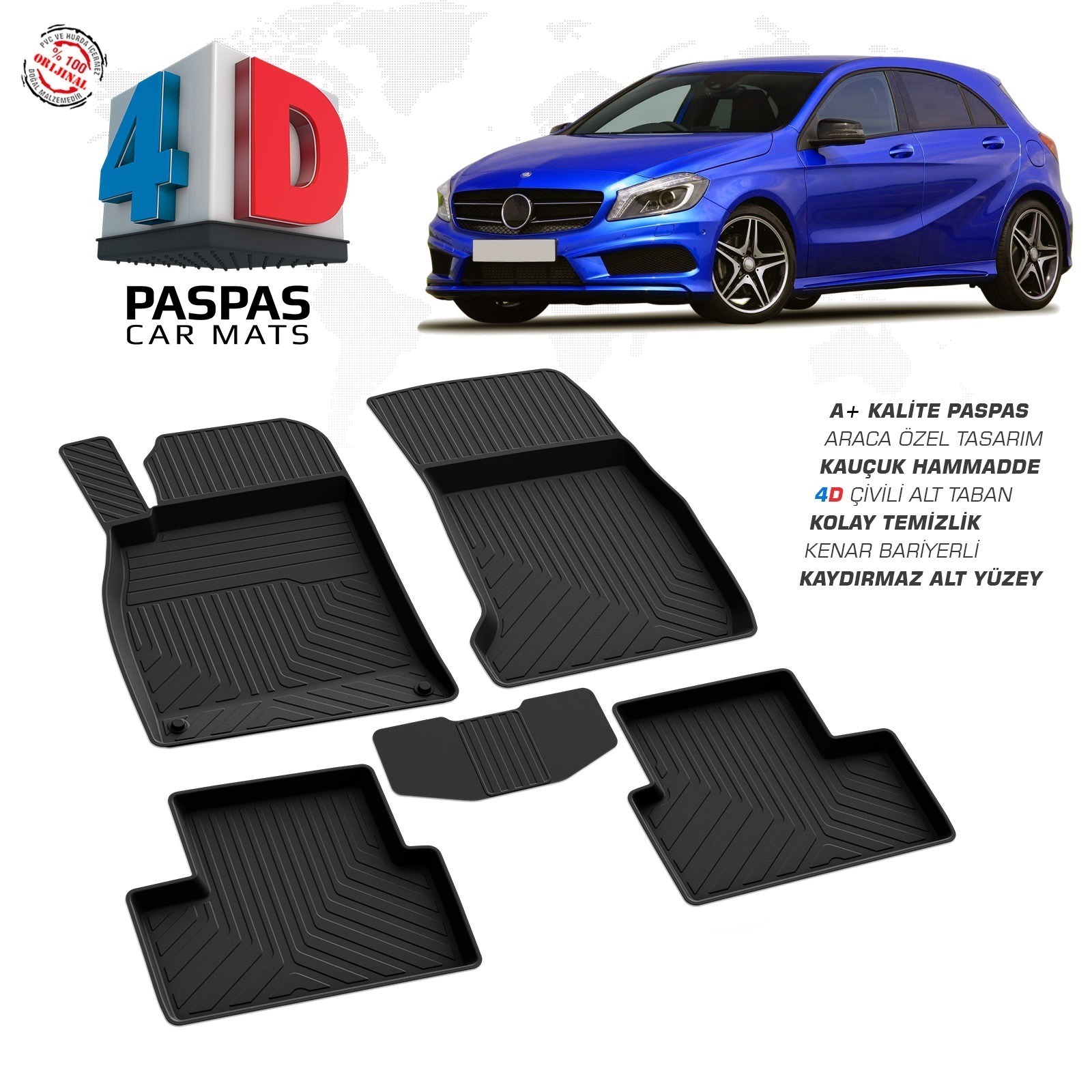 Mercedes A Serisi W176 2012-2018 Uyumlu Araç İçi 4D Havuzlu Paspas