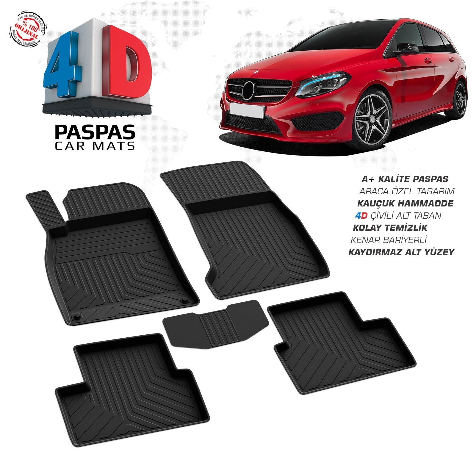 Mercedes B Serisi W246 2012 Ve Sonrası Uyumlu Araç İçi 4D Havuzlu Paspas
