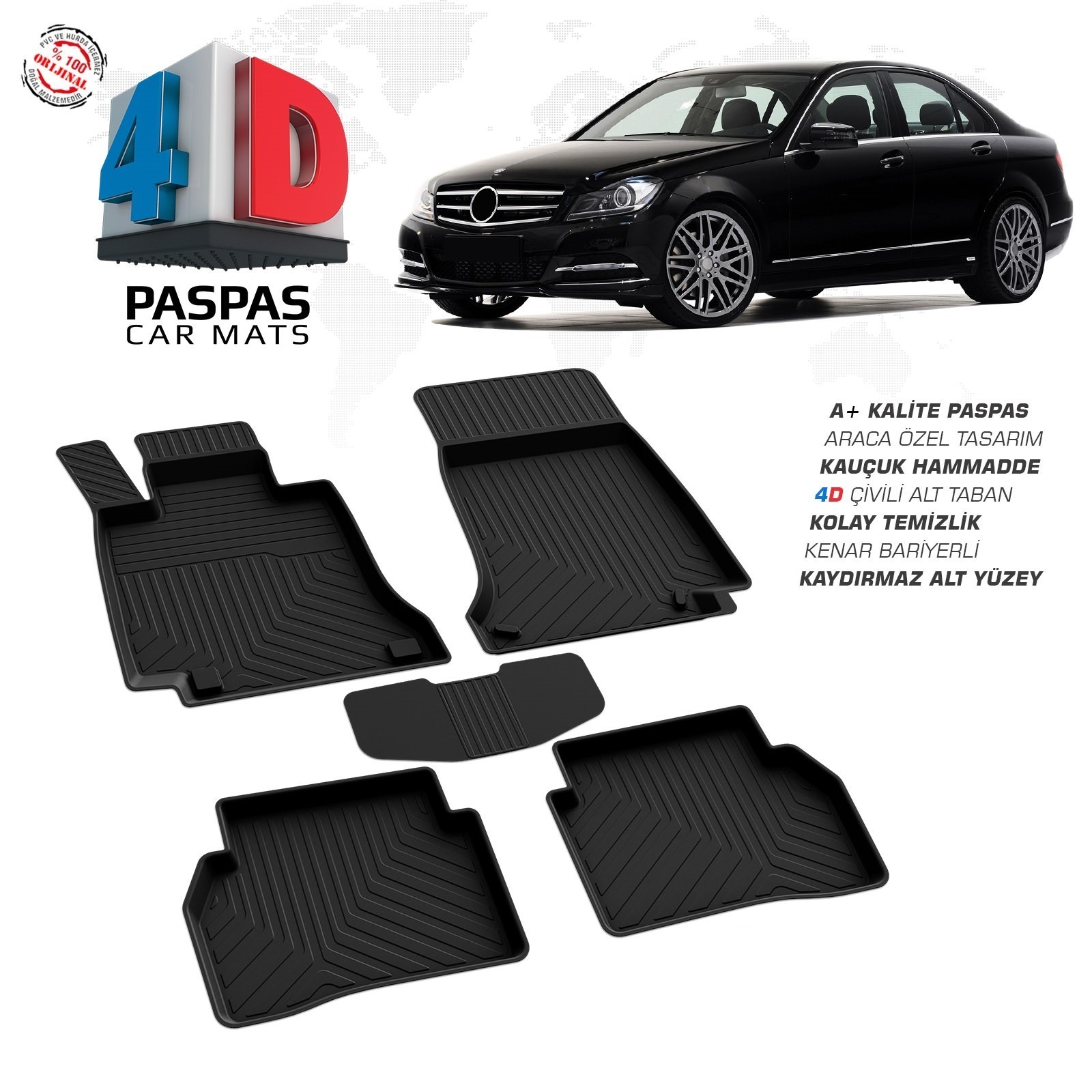 Mercedes C Serisi W204 2007-2014 Uyumlu Araç İçi 4D Havuzlu Paspas