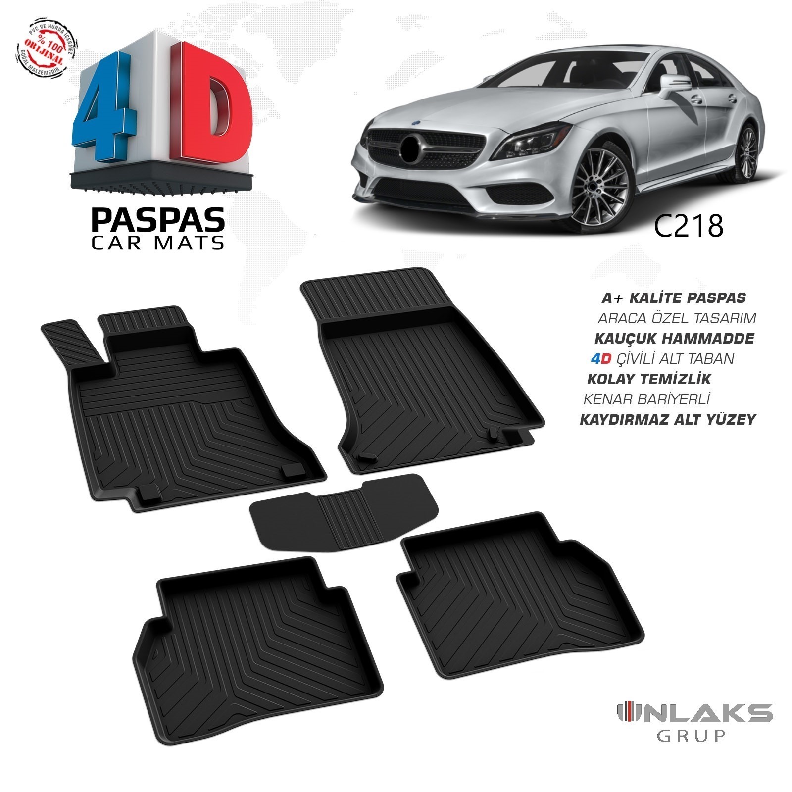 Mercedes CLS C218 2010-2018 Uyumlu Araç İçi 4D Havuzlu Paspas