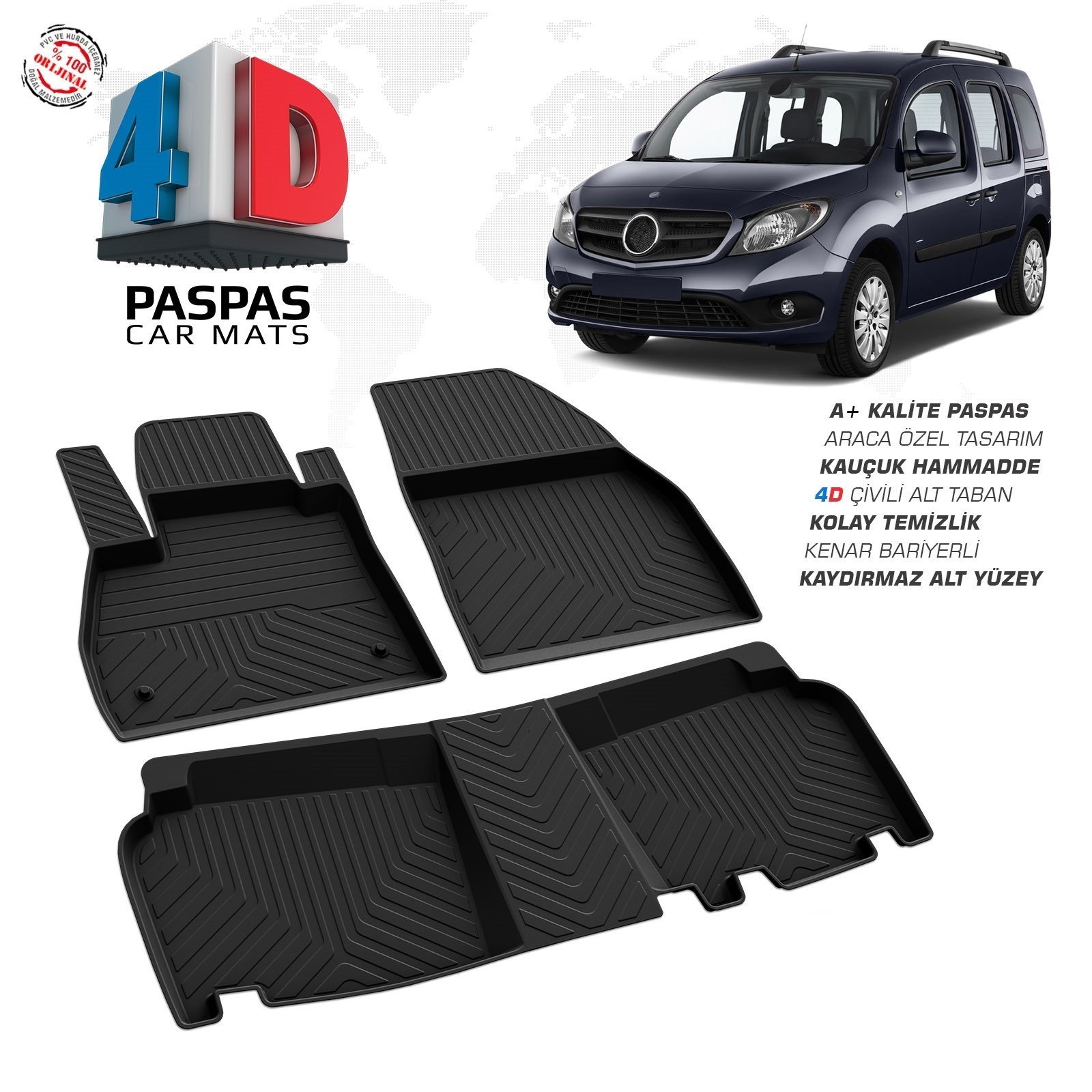 Mercedes Citan 2008 Ve Sonrası Uyumlu Araç İçi 4D Havuzlu Paspas