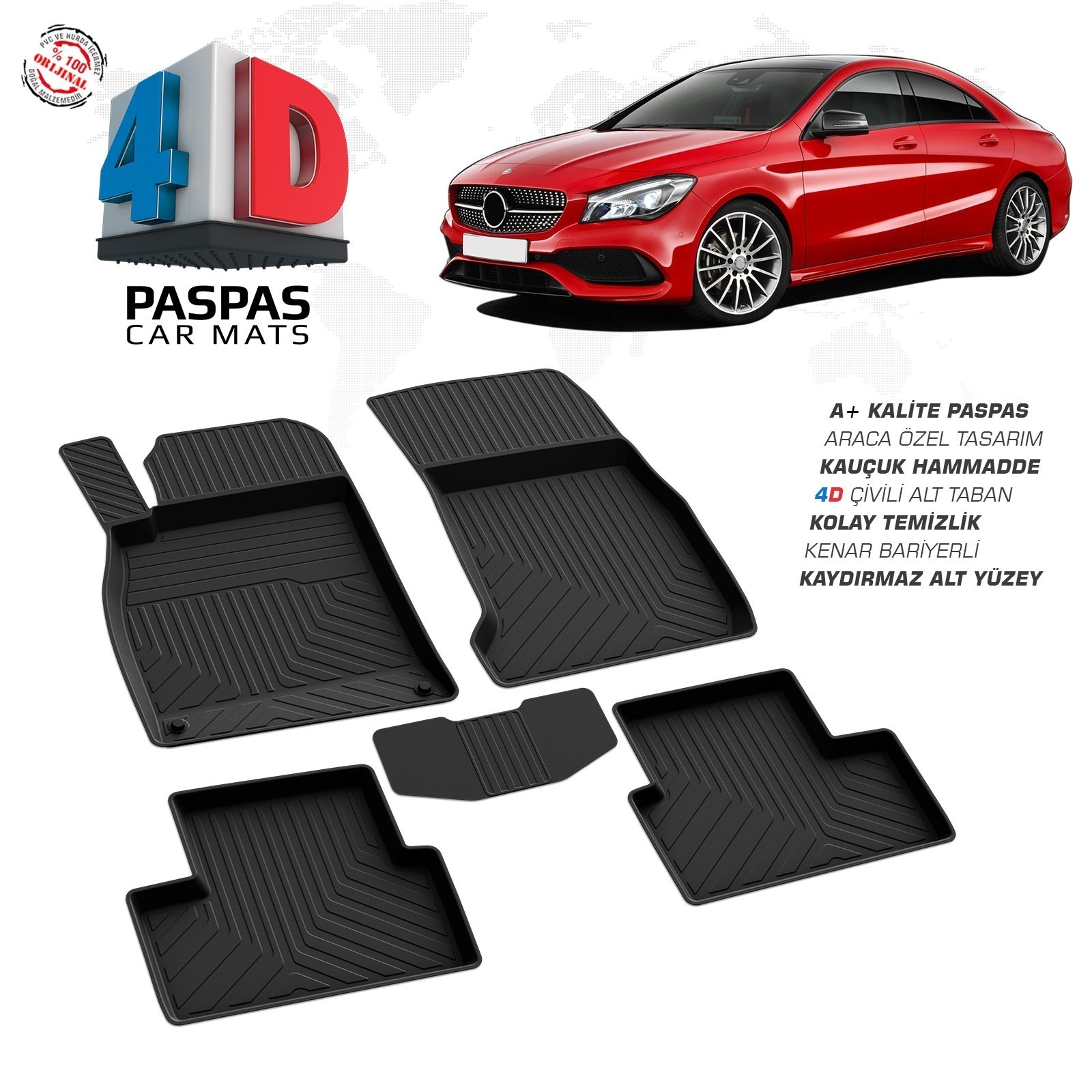 Mercedes CLA C117 2013-2018 Uyumlu Araç İçi 4D Havuzlu Paspas