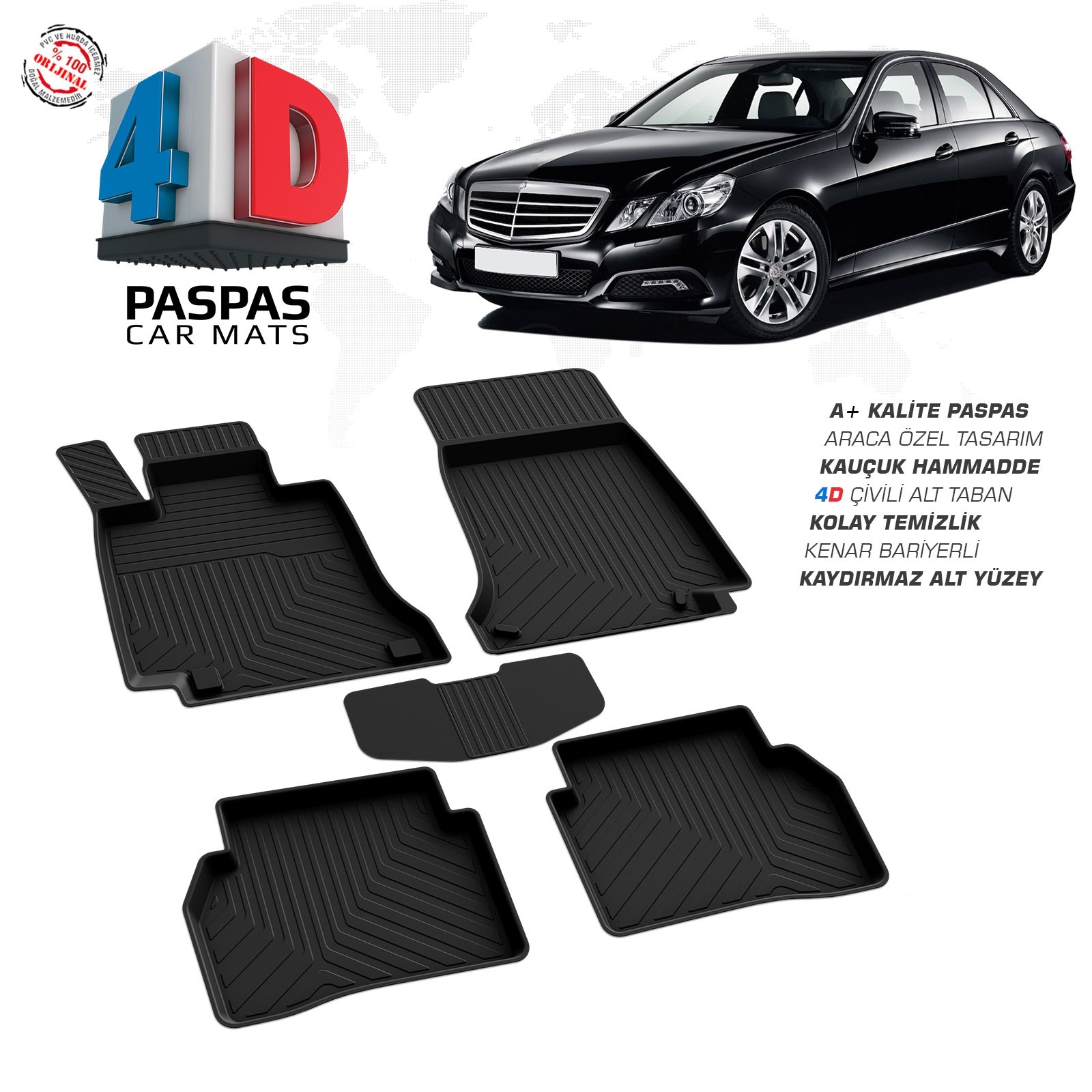 Mercedes E Serisi W212 2009-2016 Uyumlu Araç İçi 4D Havuzlu Paspas