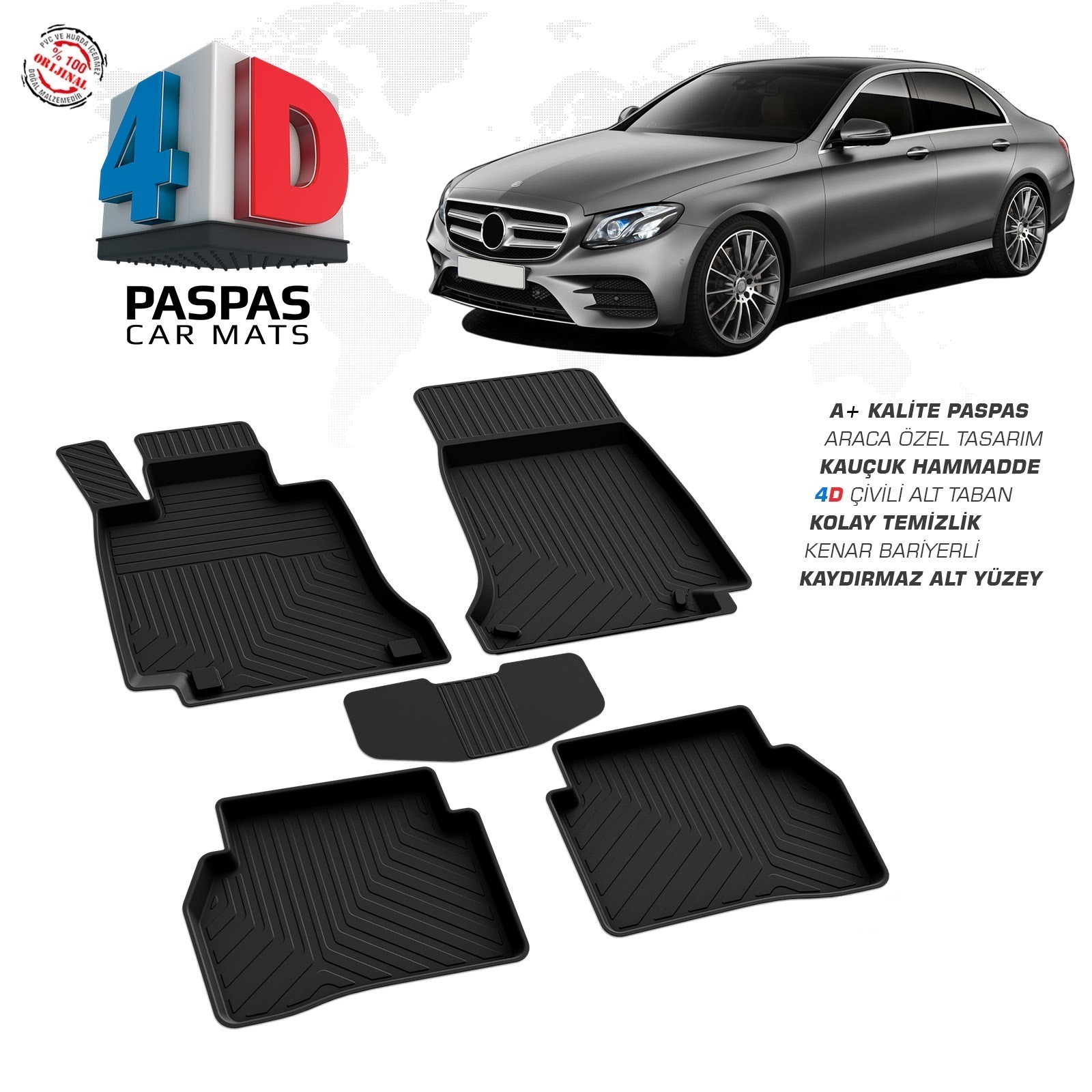 Mercedes E Serisi W213 2016 Ve Sonrası Uyumlu Araç İçi 4D Havuzlu Paspas