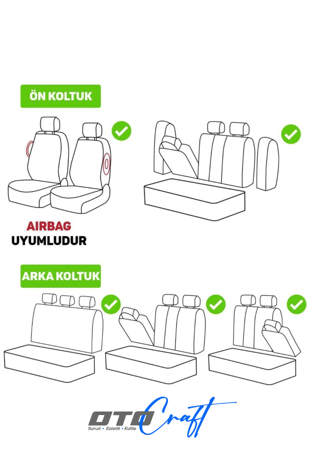 Prime Konfor Serisi Deri Detay Kumaş 5 Tekli Koltuk Kılıfı - Universal Uyum (Siyah-Sarı) - Görsel 5