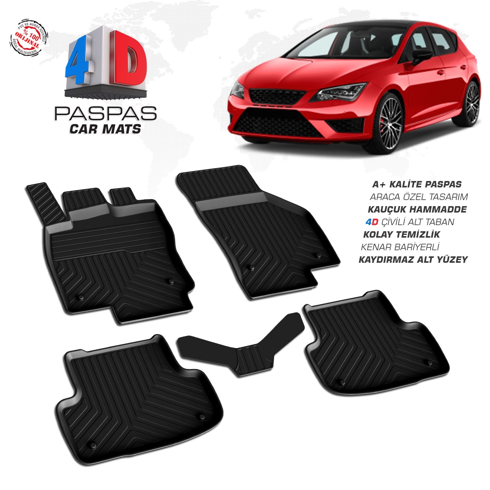 Seat Leon 3 2013 Ve Sonrası Uyumlu Araç İçi 4D Havuzlu Paspas