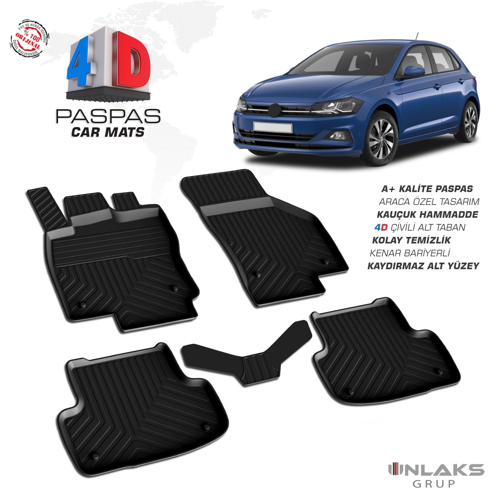 Volkswagen Polo 6 2017-2021 Uyumlu Araç İçi 4D Havuzlu Paspas