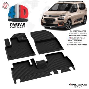 Citroen Berlingo 3 2019 Ve Sonrası Uyumlu Araç İçi 4D Havuzlu Paspas