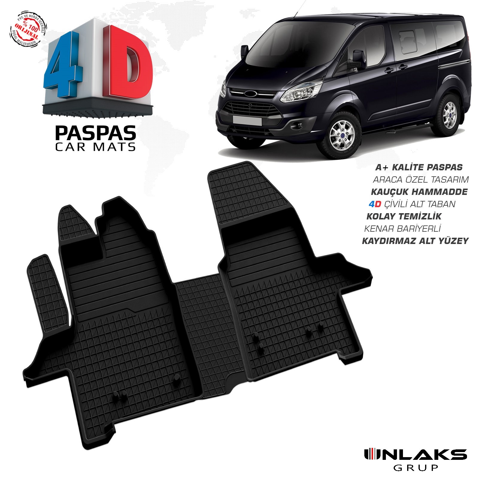 Ford Tourneo Custom 2012 Ve Sonrası Uyumlu Araç İçi 4D Havuzlu Paspas